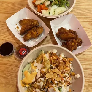 three bowls of food