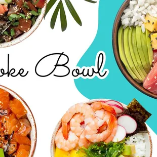 a variety of poke bowls