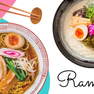 a bowl of ramen and a bowl of noodles