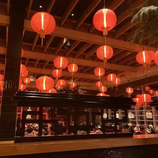 View of restaurant interior from mall interior entrance