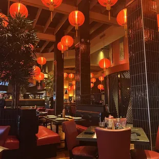a restaurant with red lanterns