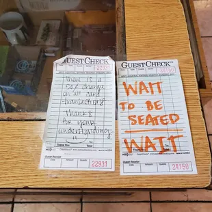 a sign on the counter