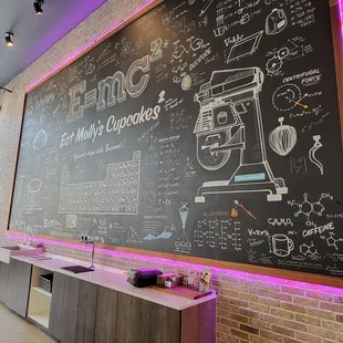 a chalkboard with a drawing of a coffee machine