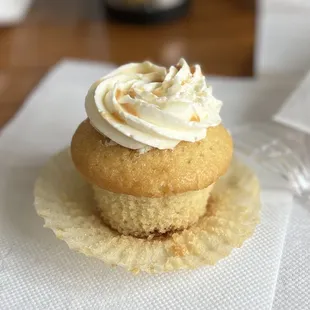 a cupcake on a napkin