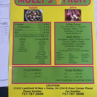 menu and prices