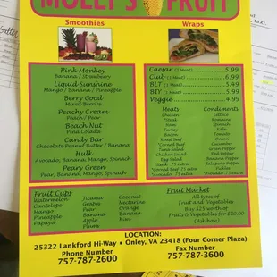 menu and prices