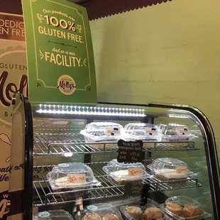 a display case of doughnuts