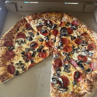Pepperoni and mushroom pizza