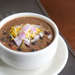 a bowl of black bean soup