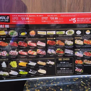 Korean BBQ menu