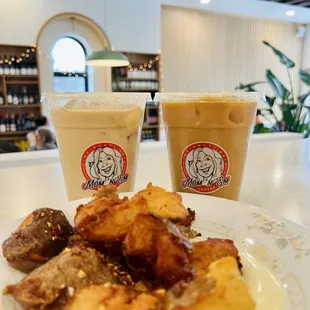 Potatoes and a couple lattes to go.