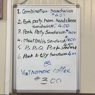 Bánh Mì Menu. CASH ONLY!