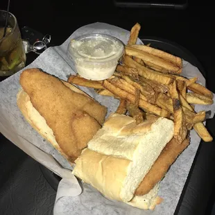 Fish sandwich special with fries.