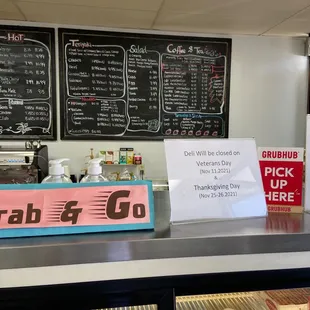 Part of menu &amp; upcoming holiday notice