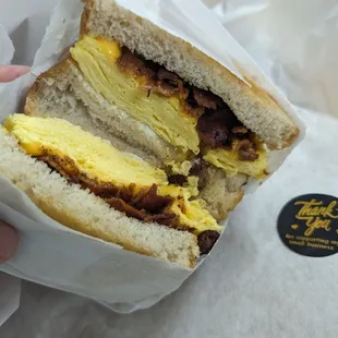Breakfast sando with bacon