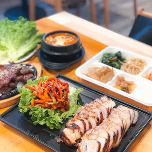 Bossam, Galbi &amp; Tofu Soup Combo, Banchan