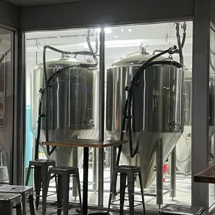two stainless steel tanks