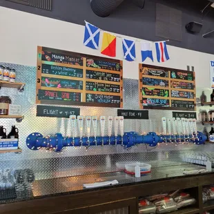 a bar with beer taps