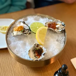 Kuramoto Oysters with Uni, Cavier, Ikura