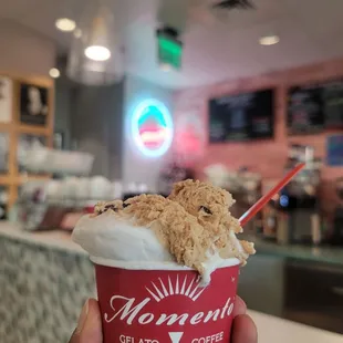 a hand holding a cup of ice cream