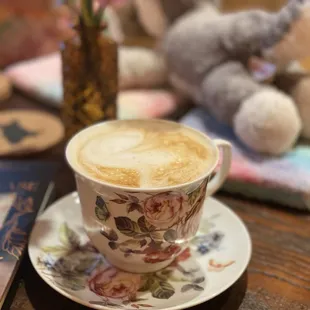 Delicious breve latte served in lovely tea cups :)