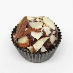 Almond dark chocolate Brigadeiro made with 70% cocoa Mānoa Chocolate Hawai`i.