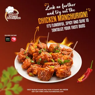 ‍ Craving something delicious yet spicy? Try this mouth-watering Chicken Manchurian!  at Momi Indian Kitchen