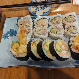 Lunch roll specials with spicy yellowtail roll and tempura shrimp roll.