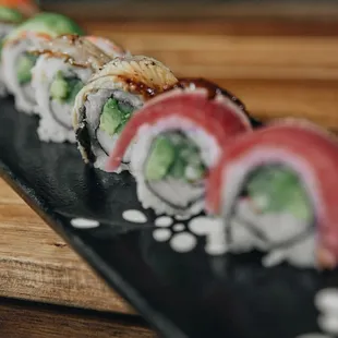 a closeup of the sushi