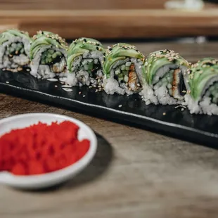 a closeup of the sushi