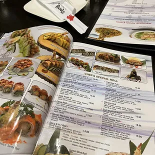 menu, sushi and sashimi
