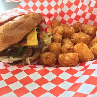 Jalapeño Bacon Cheeseburger w/ tater tots