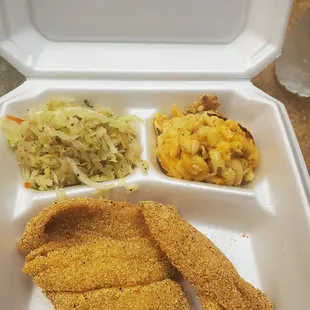 Catfish, Mac &amp; Cheese, and Cabbage