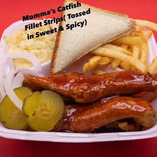 Momma&apos;s Catfish Strip Meal Tossed in Famous Sauce