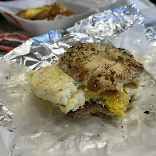 Everything Bagel, fried eggs, bacon and  habanero jack cheese!