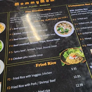 the menu of a restaurant