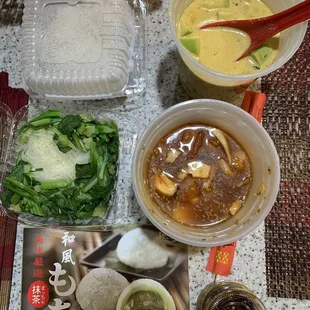 Soup and curry and dessert