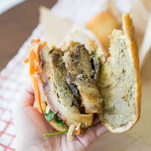 Baguette Porchetta (Pork Belly) Banh Mi - porchetta slices, Pate spread