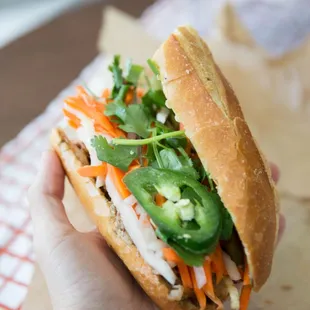 Baguette Porchetta (Pork Belly) Banh Mi - pickled vegetables