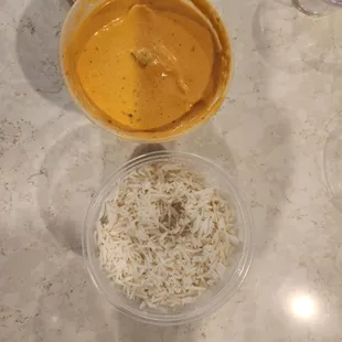 a bowl of rice and a bowl of soup