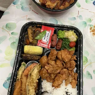 Chicken Katsu bowl (top), chicken kaarage bento