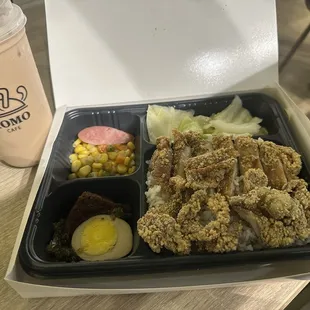 Milk tea &amp; Fried Pork Chop Bento