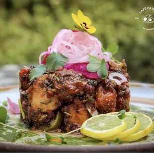 a plate of food on a table