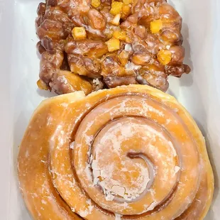 Fritter and cinnamon roll - massive!