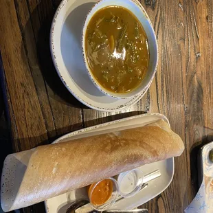Masala Dosa and Sambar Lentil and Vegetable Soup