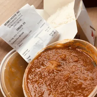 Chicken Vindaloo (12.99) with rice.