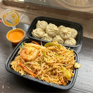 Momo Chicken Dumplings &amp; Mixed Chowmein.  So delicious.