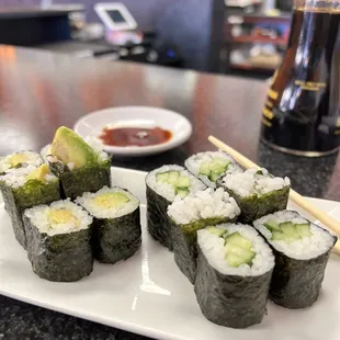 Cucumber roll and avocado roll.