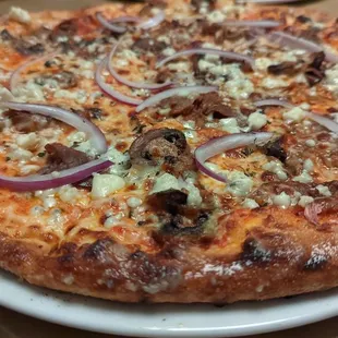 a closeup of a pizza