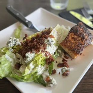 Wedge salad with blackened salmon